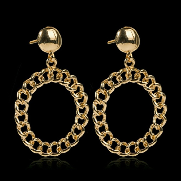 Cuban Link Hoop Drop Earrings - Picture 5 of 7